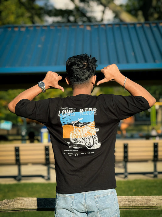 Black Long Ride T-Shirt | Casual Streetwear by BongAttire