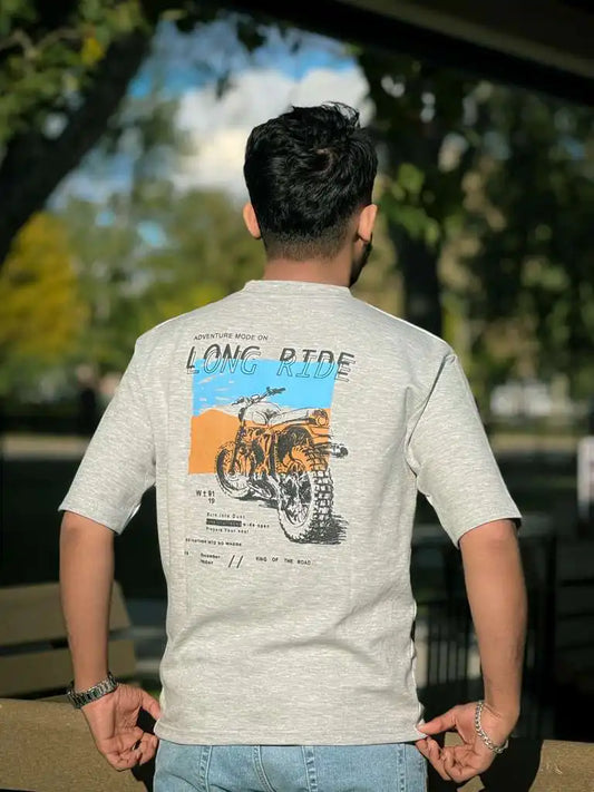 Gray Long Ride T-shirt I Casual Streetwear Tee I BongAttire Fashion