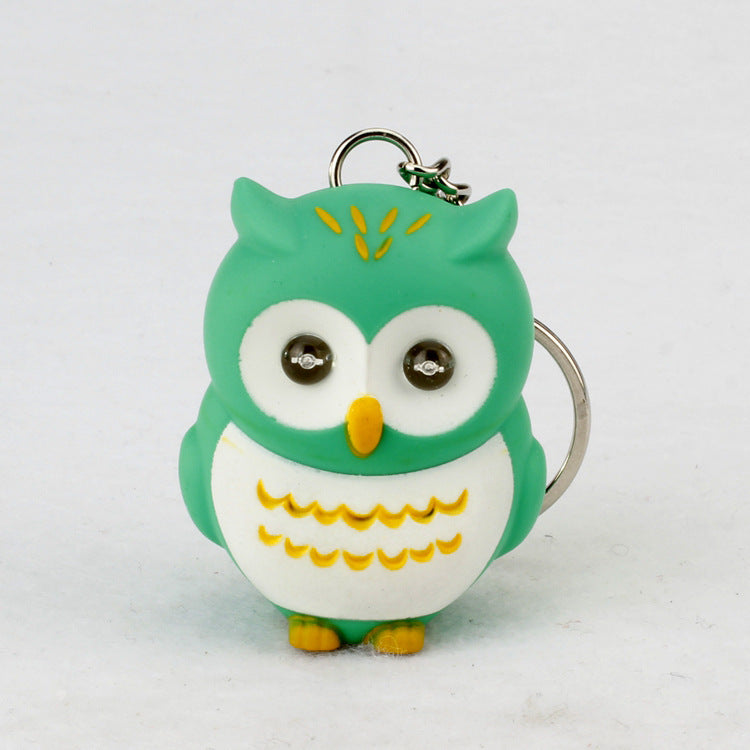 Cartoon Owl Car Pendant | Luminous Sound Keychain Decor.