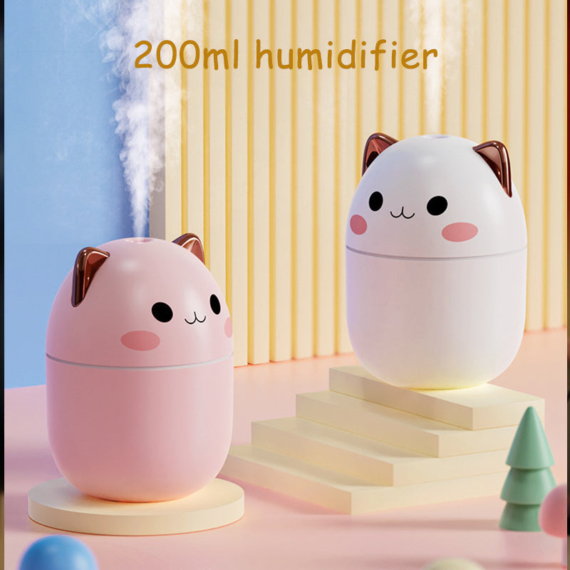 Cute Cat Air Humidifier | USB Silent Cool Mist | LED Aromatherapy for Home & Car