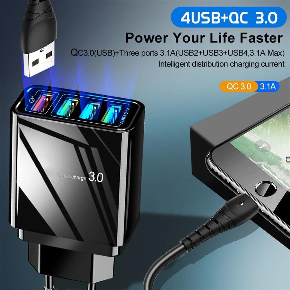 Illuminated USB Charger | 4-Port 3A Charging Adapter.