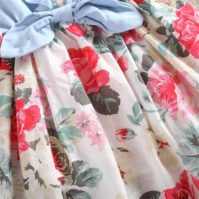 Girls' Sleeveless Denim Dress | Summer Floral Dress for Kids.