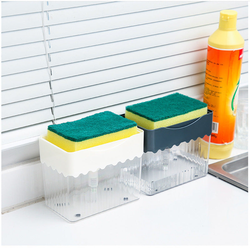 2-in-1 Soap Dispenser | Push-Type Sponge Caddy Box.