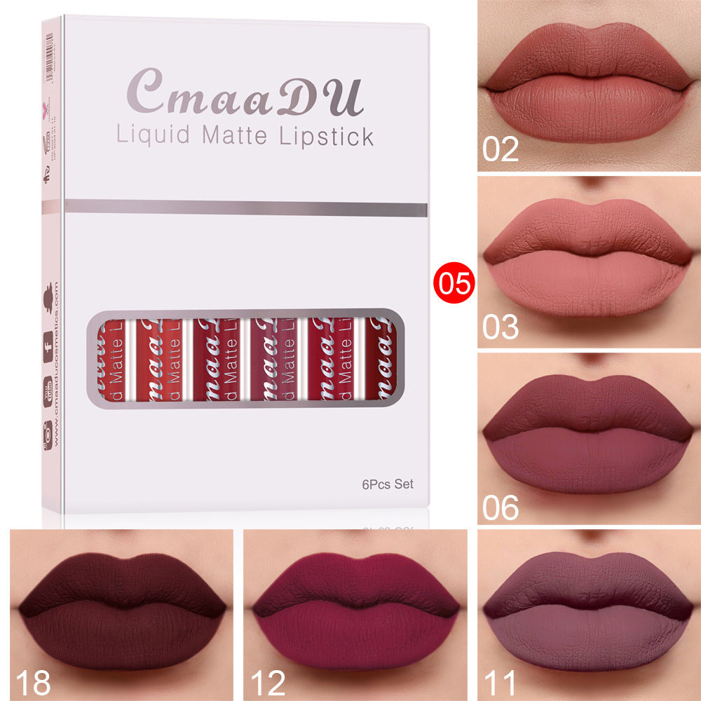 6-Box Matte Waterproof Lipstick Set | Long-Lasting Non-Stick Lip Gloss.