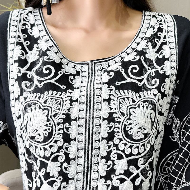 Women’s Floral Embroidered Dress | Ethnic 3/4 Sleeve Swing.