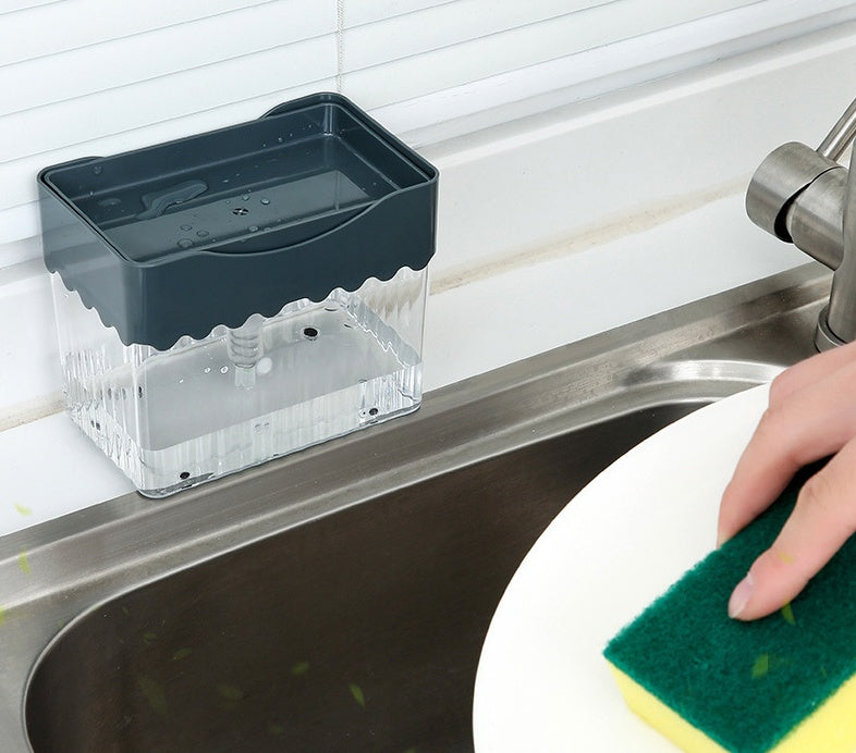 2-in-1 Soap Dispenser | Push-Type Sponge Caddy Box.