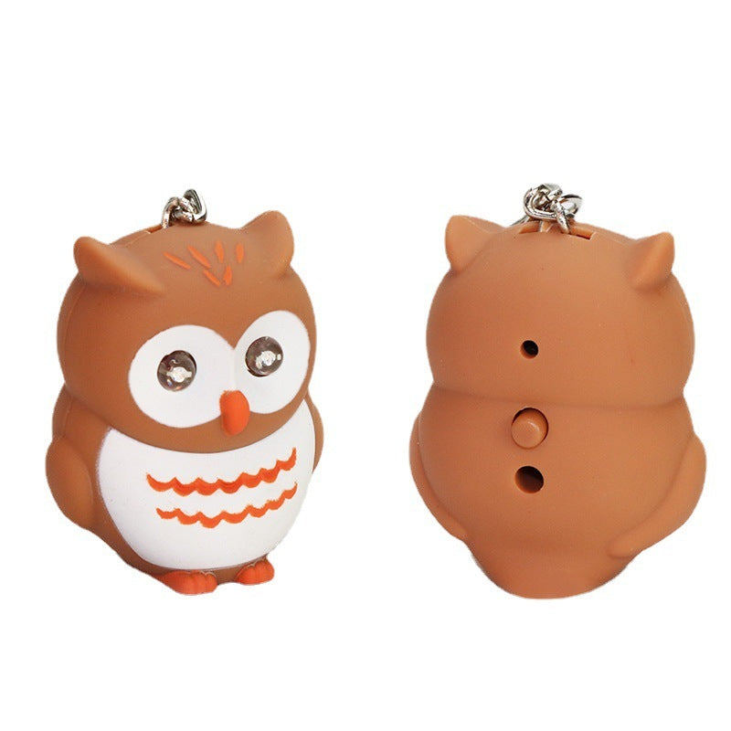 Cartoon Owl Car Pendant | Luminous Sound Keychain Decor.