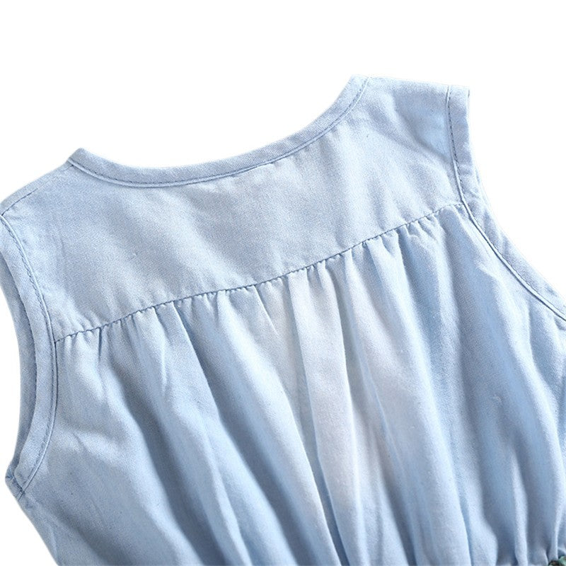 Girls' Sleeveless Denim Dress | Summer Floral Dress for Kids.