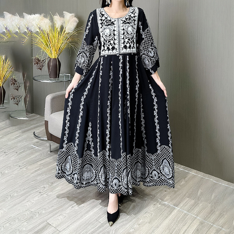Women’s Floral Embroidered Dress | Ethnic 3/4 Sleeve Swing.