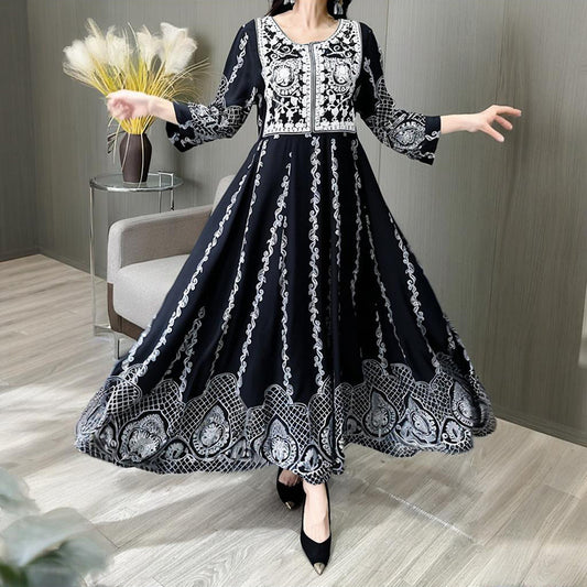 Women’s Floral Embroidered Dress | Ethnic 3/4 Sleeve Swing.