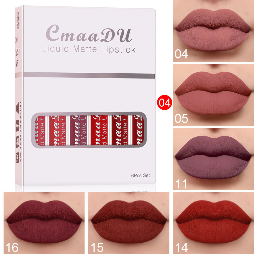 6-Box Matte Waterproof Lipstick Set | Long-Lasting Non-Stick Lip Gloss.