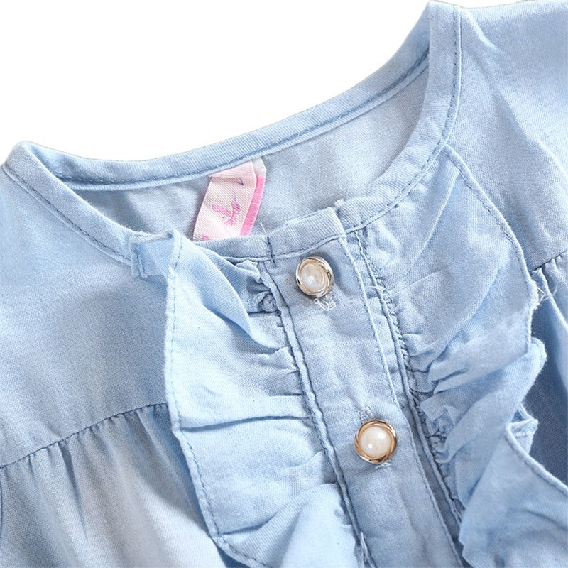 Girls' Sleeveless Denim Dress | Summer Floral Dress for Kids.