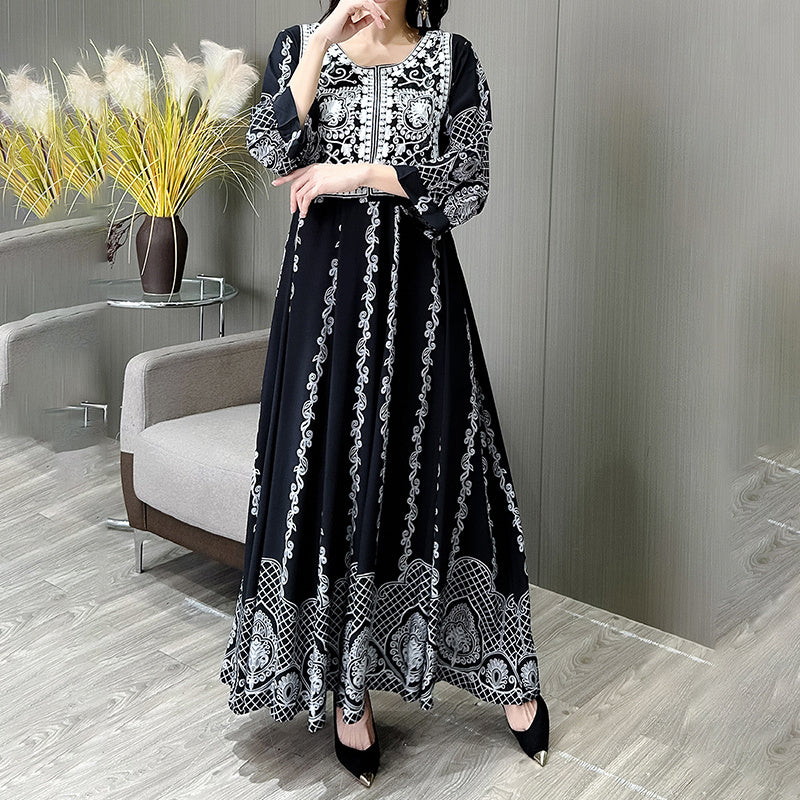 Women’s Floral Embroidered Dress | Ethnic 3/4 Sleeve Swing.