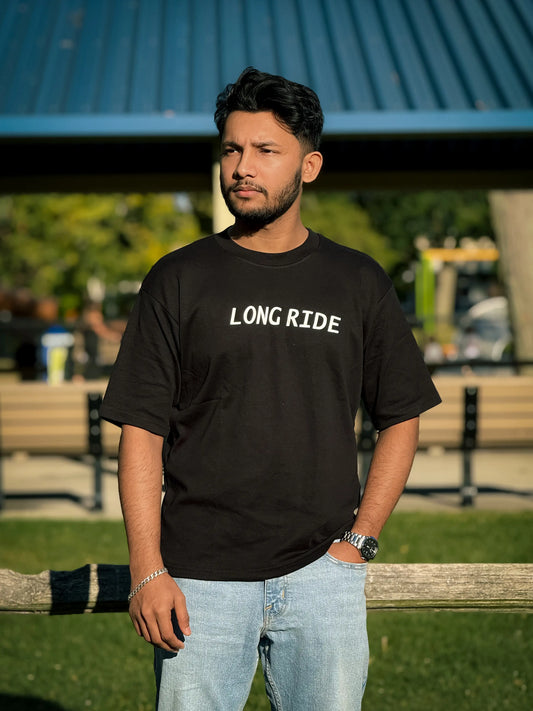 Black Long Ride T-Shirt | Casual Streetwear by BongAttire