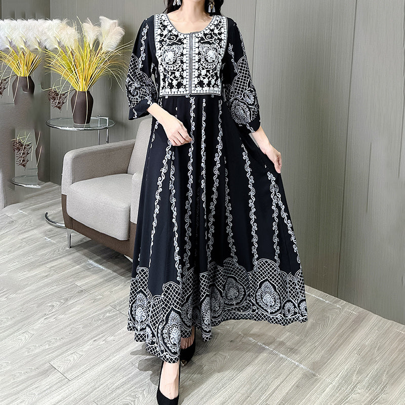 Women’s Floral Embroidered Dress | Ethnic 3/4 Sleeve Swing.