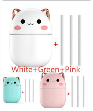 Cute Cat Air Humidifier | USB Silent Cool Mist | LED Aromatherapy for Home & Car