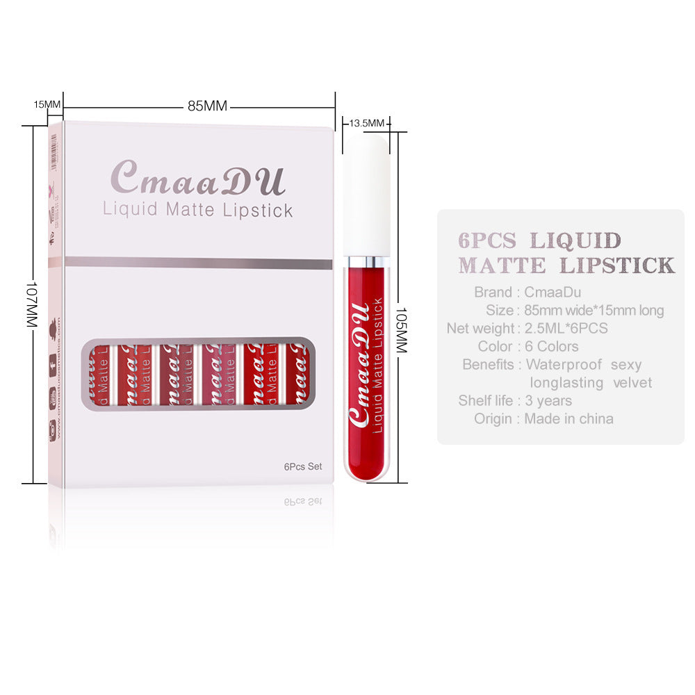 6-Box Matte Waterproof Lipstick Set | Long-Lasting Non-Stick Lip Gloss.