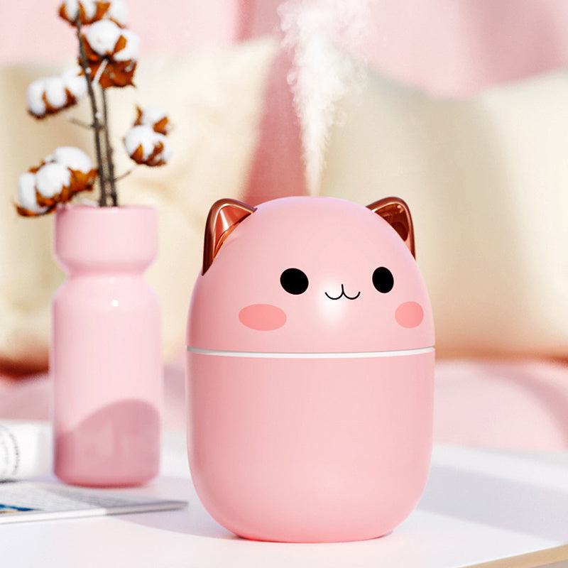 Cute Cat Air Humidifier | USB Silent Cool Mist | LED Aromatherapy for Home & Car