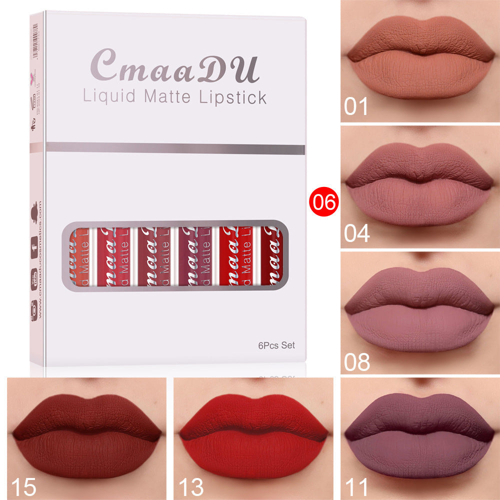 6-Box Matte Waterproof Lipstick Set | Long-Lasting Non-Stick Lip Gloss.