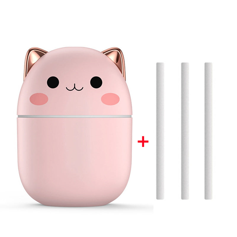 Cute Cat Air Humidifier | USB Silent Cool Mist | LED Aromatherapy for Home & Car