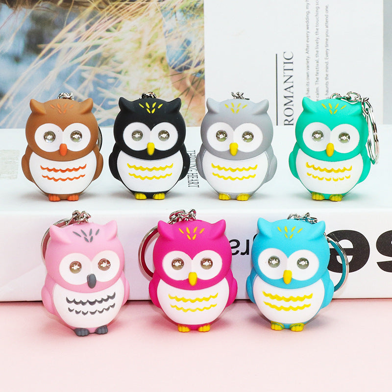 Cartoon Owl Car Pendant | Luminous Sound Keychain Decor.